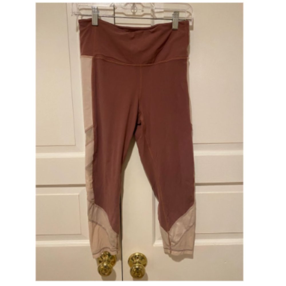 Athleta Exhale Mauve & Blush Pink Leggings with Mesh